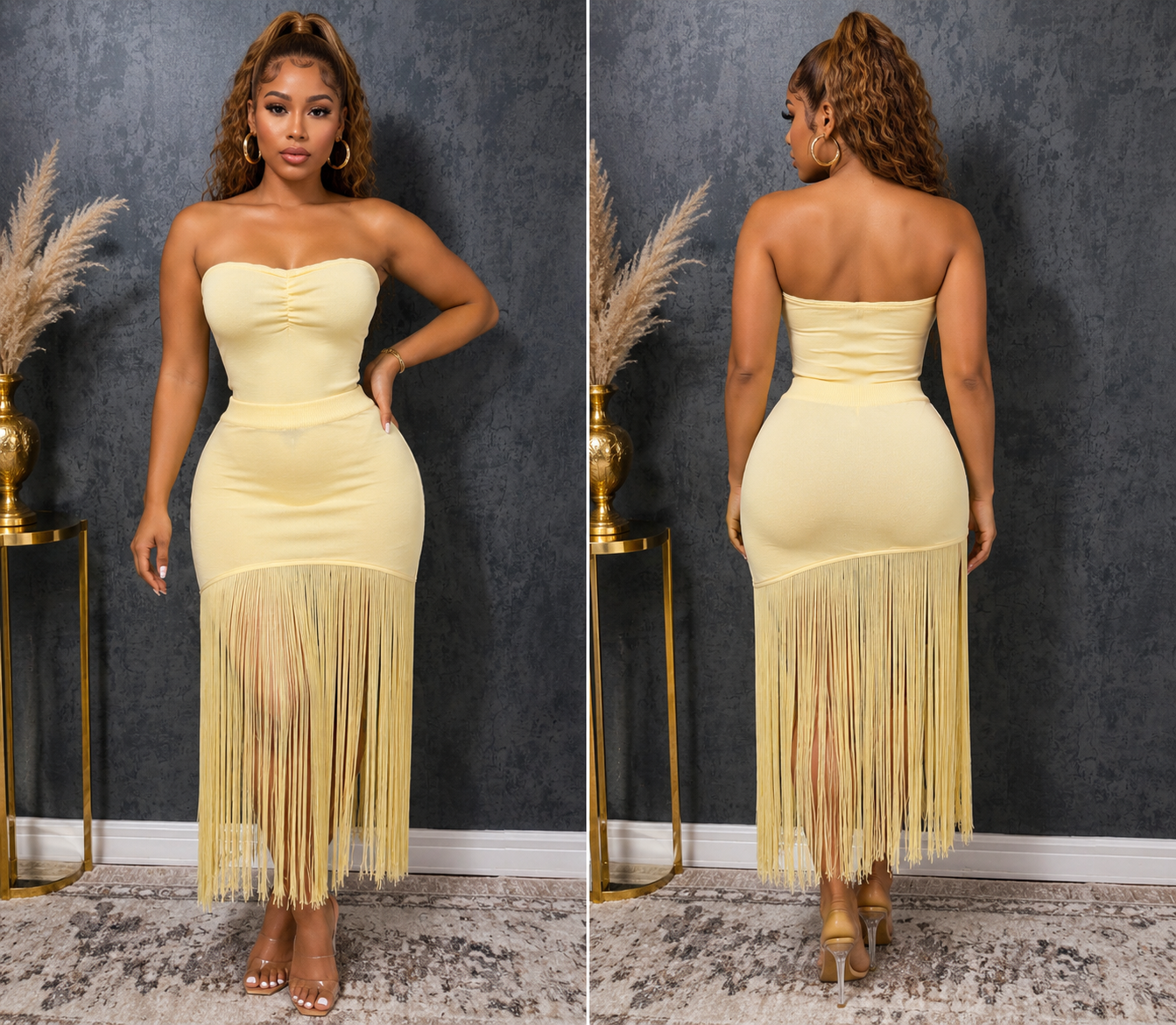 Golden Fringe Midi Dress