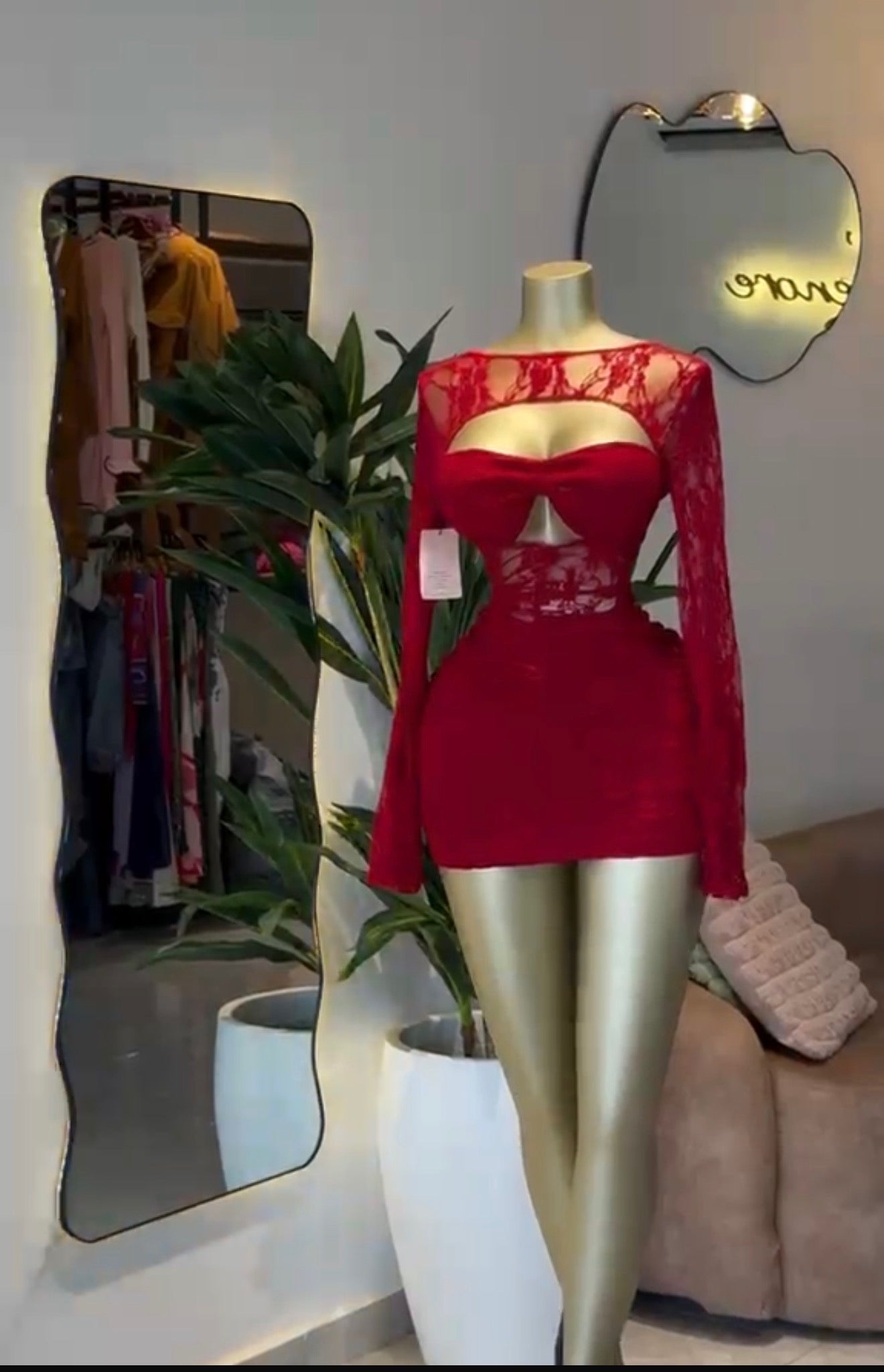 Red Lace Cute-Out Mini Dress