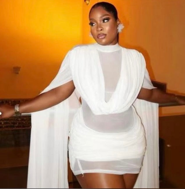 White Goddess Drape Mini Dress